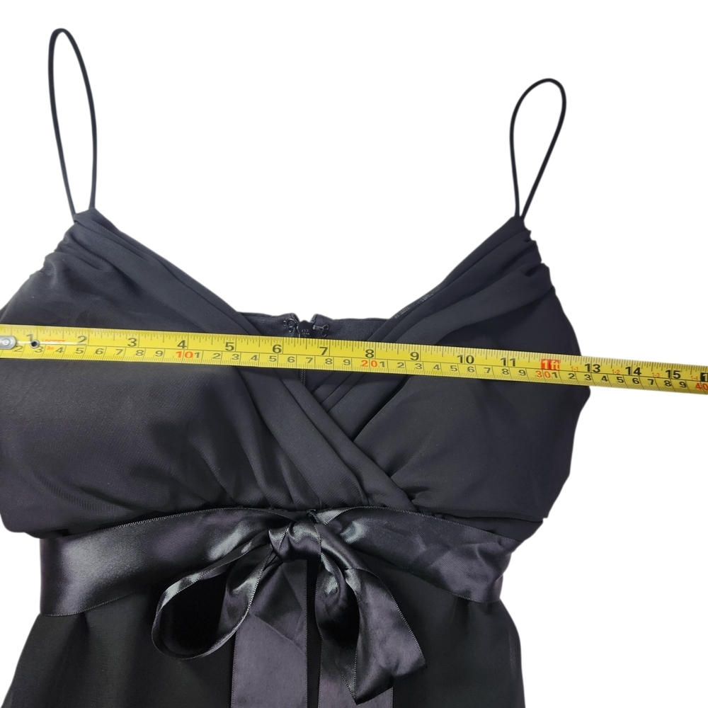 Jump Apparel 90s/Y2k Black Empire Waist Knee Length Dress Satin Bow Flowy Prom - Picture 9 of 10